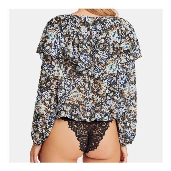 Free People Intimately Say It To Me Floral Print Bodysuit Black Combo Size XS - Picture 2 of 13